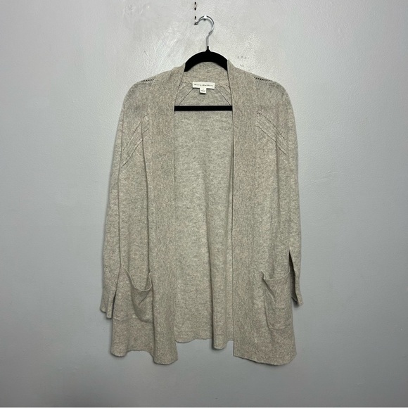 White + Warren Gray Cashmere Cardigan Sweater Small Open Front Pockets Long Line - Picture 2 of 6